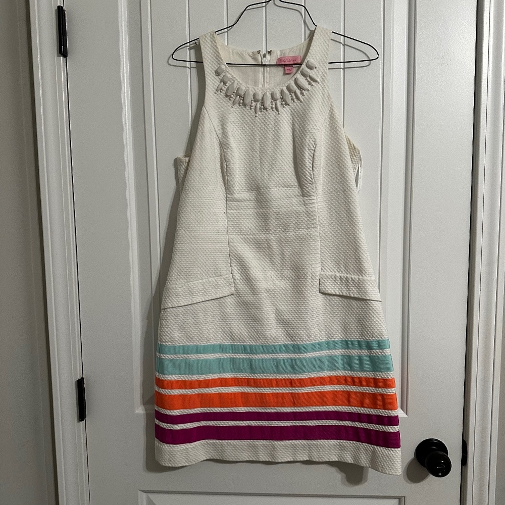 Lilly Pulitzer white beaded neck sleeveless dress - Size 4